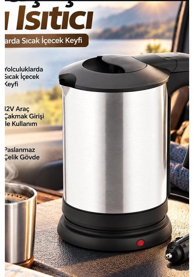 Araç İçi Su Isıtıcı Kettle 12v Çakmaklık Girişli Paslanmaz Çelik Termos Bx-316154