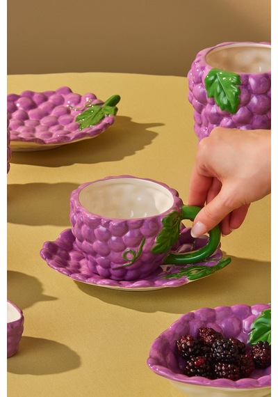 Karaca Grape Üzüm Desenli Çay Fincan Takımı 296 Ml Mor