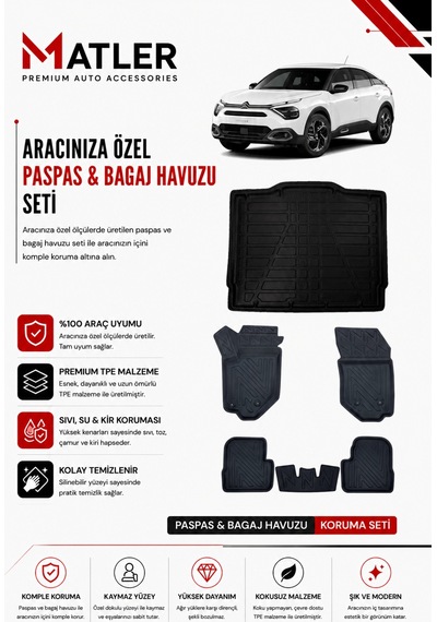 Citroen C4 2025 Model 4d Ekstra Havuzlu Paspas Ve Bagaj Havuzu Set
