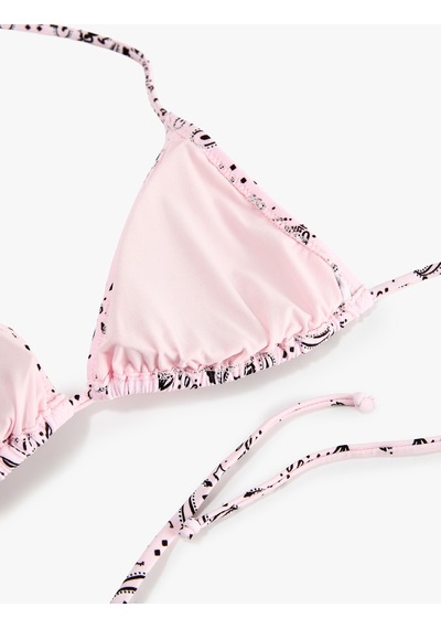 Koton Halter Yaka Şal Desenli Üçgen Bikini Üstü Pembe Desenli 6sak10295mm