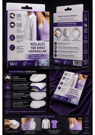 Koltuk Altı Ter Emici Yapraklar 14 Adet Unisex Ter Ve Koku Önleyici Giysi Koruyucu Ped