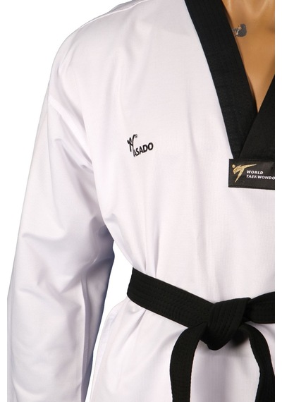 Haşado Wt Onaylı Fitilli Siyah Yaka Taekwondo Elbisesi Beyaz