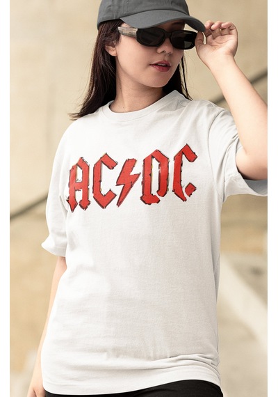 Ac Dc Rock Metal Müzik Grubu Sırt Baskılı Unisex Oversize Tişört Beyaz