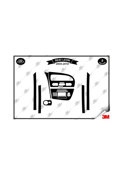 Seat Leon 2005-2010 Torpido Konsol Trim Göğüs Maun Kaplama Set 9 Parça Siyah Renk