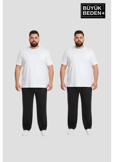 Süperlife Erkek Büyük Beden Paça Reçme İnce Eşofman Altı 2 Li Set Rahat Kalıp Spr26bea952+2 Siyah