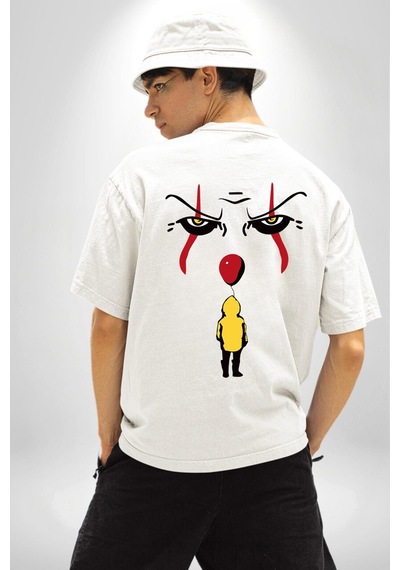 Pennywise Vs Georgie Korku Filmi Beyaz Oversize Unisex Ön Ve Sırt Baskılı Tişört Beyaz