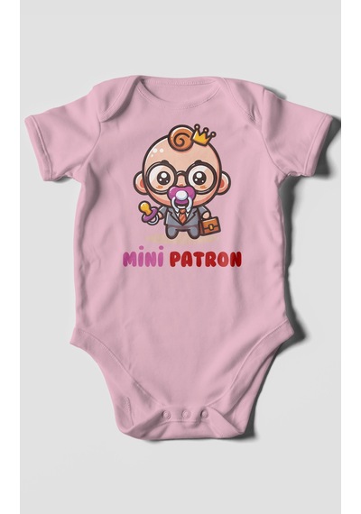 Mini Patron V2 Baskılı Bebek Zıbını Çıtçıtlı Body %100 Pamuk Kısa Kol Koyu Pembe