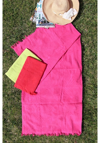 %100 Pamuk Jakarlı 70x150 Plaj Havlusu Pembe