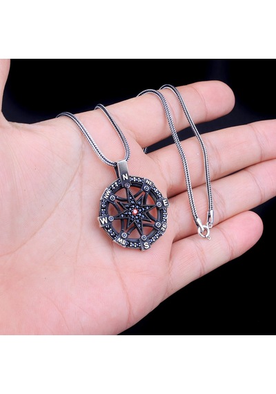 925 Ayar Gümüş Zirkon Taşlı Pusula Model Kolye