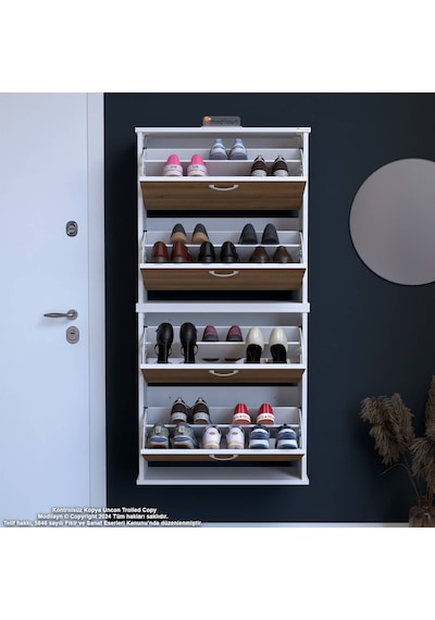 Modilayn Umay' 2 Li Asma Antre Hol 72x156x26 Cm Lik 4 Düşer Kapak 8 Göz Bölmeli Ayakkabılık Beyaz - Meşe Modilayn Umay' 2 Li Asma Antre Hol 72x156x26 Cm Lik 4 Düşer Kapak 8 Göz Bölmeli Ayakkabılık Beyaz - Meşe