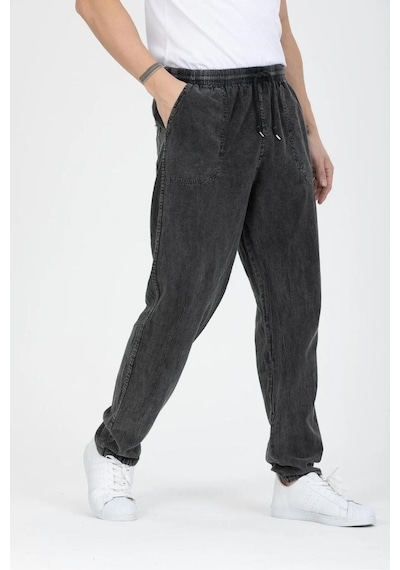 Baw Company Unisex Ince Yazlık Beli Lastikli Kordonlu Keten %100 Pamuklu Kumaş Pantolon Pijama Antrasit