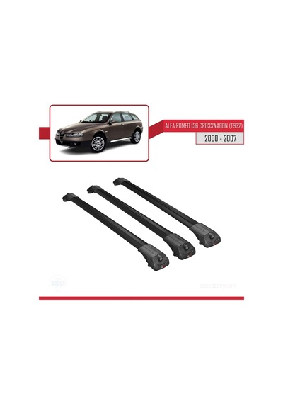 Alfa Romeo 156 Crosswagon T932 2000-2007 Arası İle Uyumlu Ace-1 Ara Atkı Tavan Barı Siyah 3 Adet Bar