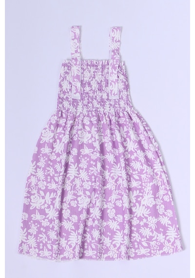 Kız Çocuk Askılı Elbise Çiçek Desenli B35 Hcm00119 Lila - Pembe