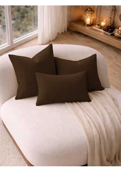 Br Perle Kahverengi Keten Dokulu Dekoratif Kırlent Kılıfı Modern Salon Koltuk Yastığı