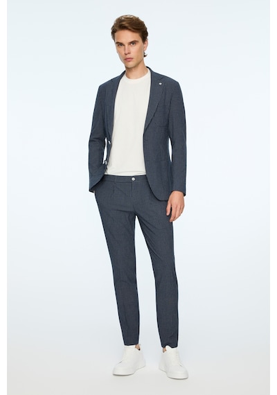 Morven Erkek Lacivert Poliviskon Trend Çizgili Slim Fit Mono Yaka Takım Elbise 26ms001020200 Lacivert