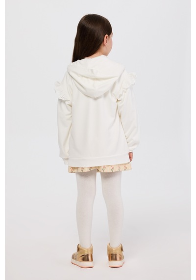 Panço Kız Çocuk Fermuarlı Ekru Sweatshirt Krem