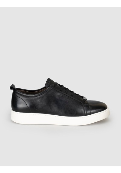 Cabani Siyah Hakiki Dana Deri Bağcıklı Günlük Erkek Sneaker