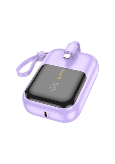 Hoco Q20 Fountain 10000mah 22.5w+pd20w Dijital Göstergeli Kablolu Powerbank Mor Mor