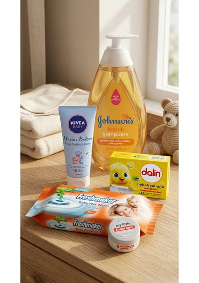 Yeni Doğan Bebek İlk Bakım Seti 5'li - Johnson's Şampuan 750ml + Nivea Pişik Kremi + Sudocrem + Dalin Sabun + Freshmaker Mendil