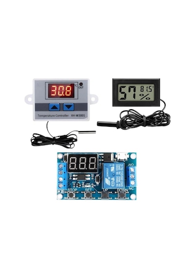 Kuluçka Makinesi Seti - 3 Parça - W3001 Termostat 220v - Isı Nem Ölçer - Zaman Rölesi-4926