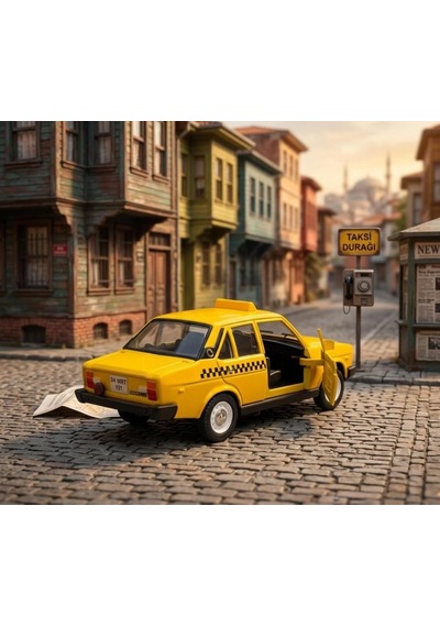 Nostaljik Havalı Kornalı Oyuncak Taksi - Sesli Ve Işıklı Çek-bırak Taksi Sarı Oyuncak Araba