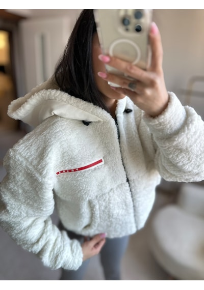 Moystore Prdd Peluş Yumoş Kısa Mont Beyaz
