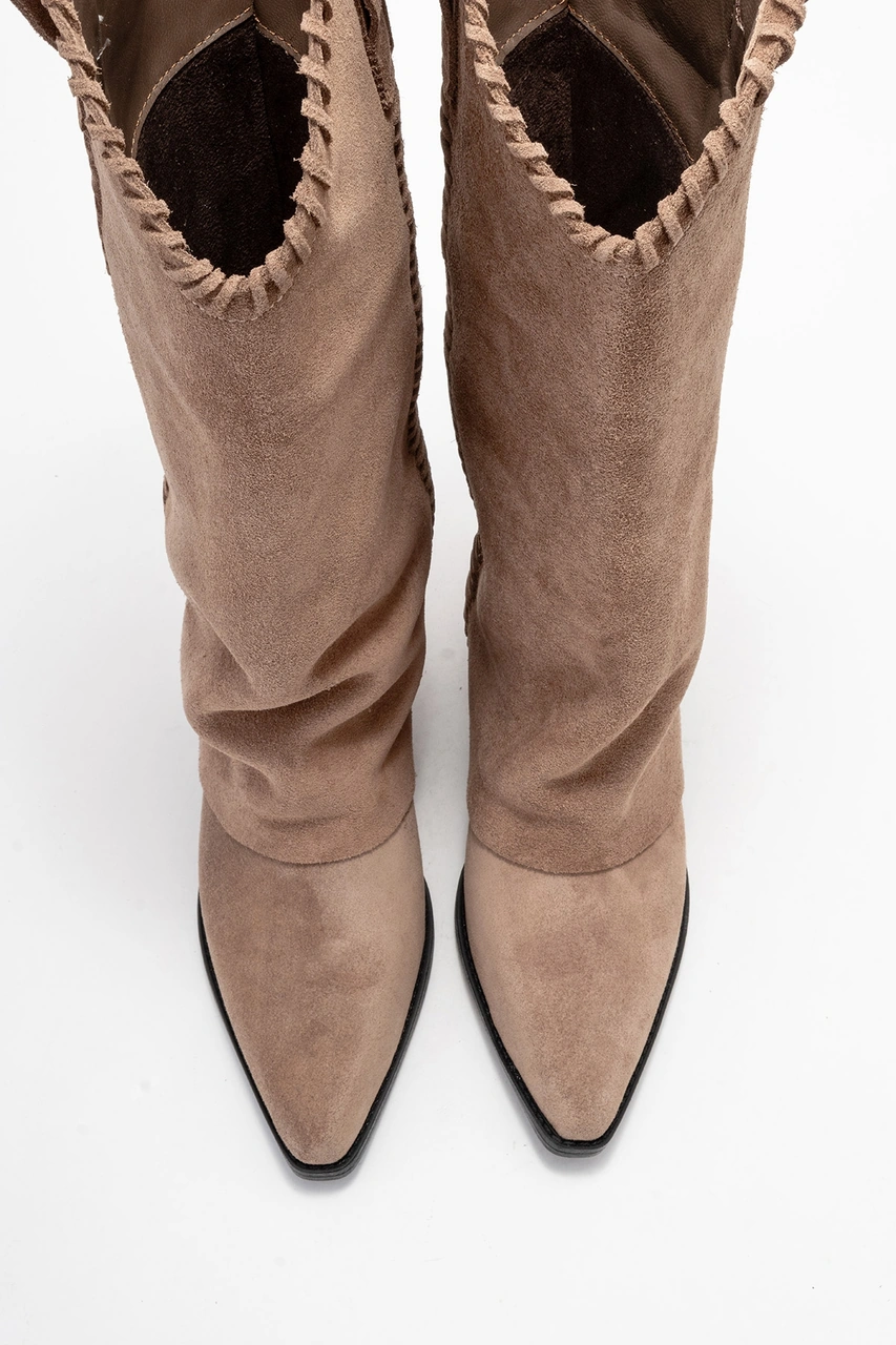 Luvishoes Luvi Shoes Tyler Toprak Süet Hakiki Deri Dikişli Kadın Western Çizme Toprak