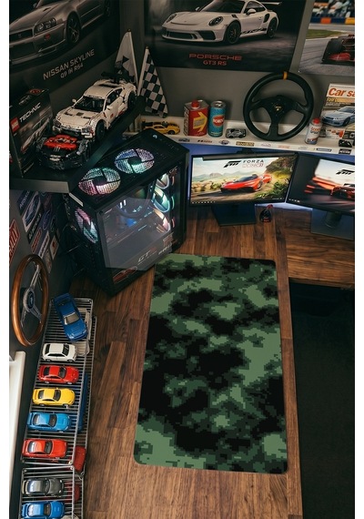 Dijital Kamuflaj Gaming Mousepad Xxl 90x40 Cm Kaymaz Taban Dikişli Kenar Yeşil Oyuncu Mousepad