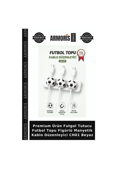 Premium Ürün Futgol Tutucu Futbol Topu Figürlü Manyetik Kablo Düzenleyici Ch01 Beyaz