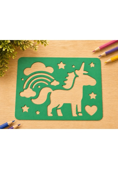 3d Baskı Unicorn Ve Gökkuşağı Çizim Şablonu - Desen Kalıbı - Yeşil
