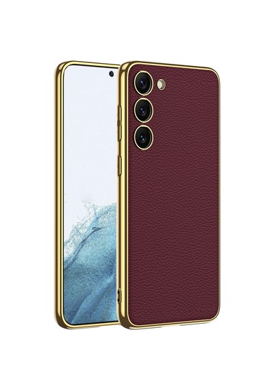 Zore Galaxy S23 Uyumlu Deri Görünümlü Kenarları Elektroplating Kaplama Ogaa Fizyon Kılıf-kırmızı