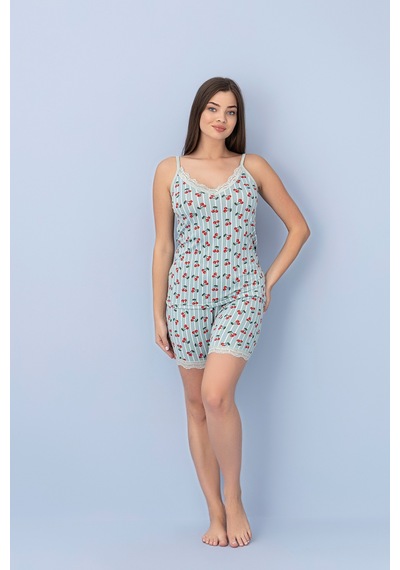 Pıove Kadın Kiraz Desenli Askılı Şortlu Pijama Takımı Dantel Detaylı Mint Yeşili Rahat Ev Giyim Seti Mavi Pıove Kadın Kiraz Desenli Askılı Şortlu Pijama Takımı Dantel Detaylı Mint Yeşili Rahat Ev Giyim Seti Mavi