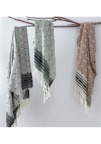 Ecocotton Milena Peştemal %100 Pamuk Jakarlı Kilim Saçaklı Siyah 90x180 Cm - Siyah