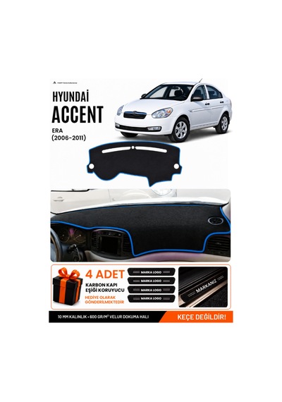 Hyundai Accent Era 2006-2011 Uyumlu Torpido Örtüsü, Torpido Kılıfı - Siyah Mavi
