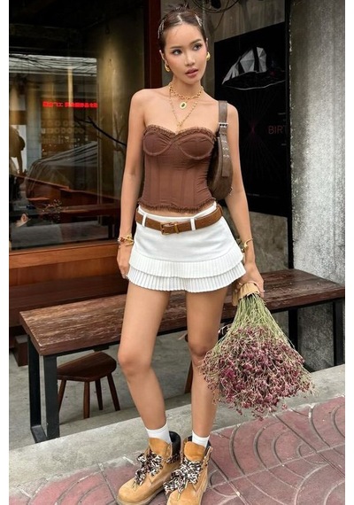 Seeh Ekru Pile Katlı Düşük Bel Kemer Detaylı Mini Kadın Şort Etek Sh378 Basic Seeh Ekru Pile Katlı Düşük Bel Kemer Detaylı Mini Kadın Şort Etek Sh378 Basic