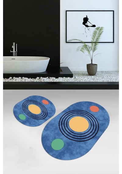 Buççin Online Mağaza Dijital Baskılı Kaymaz Taban Yıkanabilir Oval Banyo Takımı Klozet Takımı, N-o-klozet-49-mavi, Polyes Çok Renkli