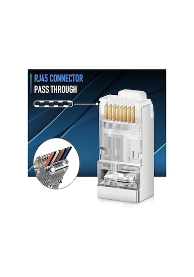 100 Adet - Rj45 Cat6 Metal Ez Yeni Nesil Delikli Konnektör - Çapraz Pinli Easy Type