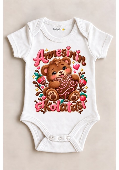 Babylimon Annesinin Çikolatası Beyaz Kısa Kollu Çıtçıtlı Bebek Zıbını Beyaz - 930083804 Beyaz