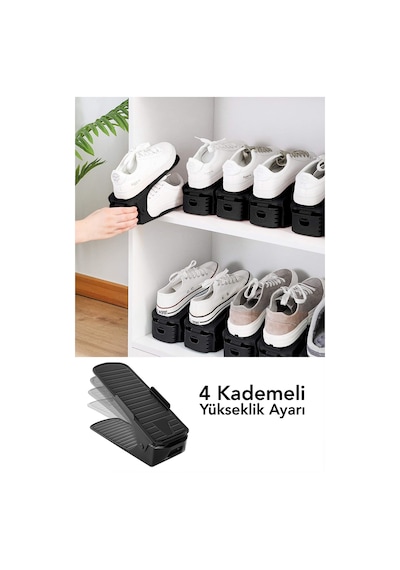 12'li Ayarlanabilir Ayakkabı Rampası - Yükseklik Ayarlı Ayakkabı Düzenleyici Dolap İçi Organizer Siyah
