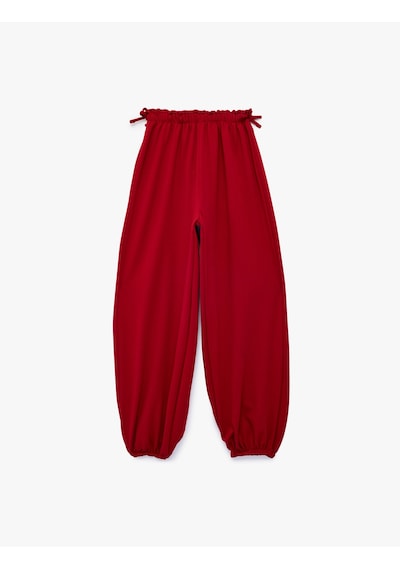 Koton Balon Form Pantolon Fiyonklu Beli Lastikli Bol Kesim Bordo 7wkg40124ak