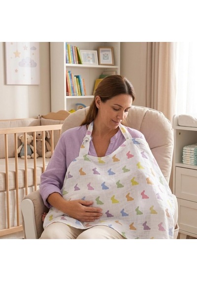 % 100 Pamuk Müslin Bebek Emzirme Önlüğü Rainbow Lapin - Çok Renkli Tavşanlar Feed1017-e