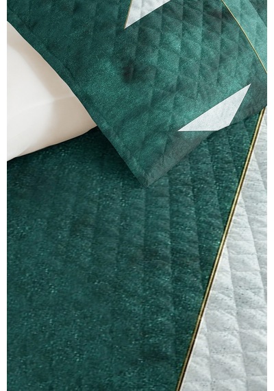 Yeşil Geometrik Genç Odası Tek Kişilik Pike Takımı - Mint Antrasit 160x220 Cm Kapitone Yatak Örtüsü Mahmur Ot Kuşağı
