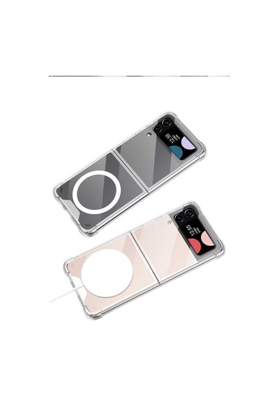 Rba Aksesuar Galaxy Uyumlu Z Flip 4 Kılıf Wireless Şarj Özellikli Airbagli Rba Kıpta Anti Shock M-safe Kapak - Renksiz Çok Renkli