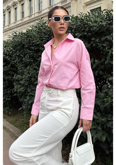 Madmext Pembe Basic Kadın Gömlek Mg2355 Pembe