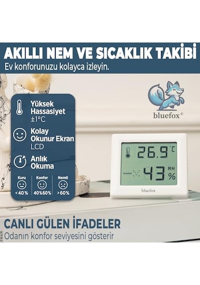 Bluefox Dijital Oda Termometresi Ve Nem Ölçer Lcd Ekranlı, Kompakt Higrometre, İç Mekan Sıcaklık Ve Nem Takibi, Mıknatıslı & Ayaklı & Duvar Tipi Kullanım Mutfak, Bebek Odası, Ofis, Sera İçin Uygun
