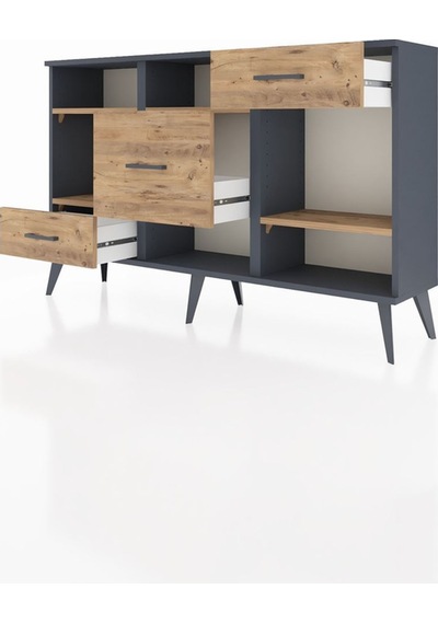 Arges Konsol 4 Raflı 3 Çekmeceli 132x30x83 Antrasit-çam/çam Çam/çam