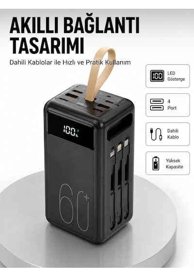Mey İthalat Tüm Cihazlarla Uyumlu Led Fenerli 4 Çıkışlı Powerbank Yeni Nesil Renkli