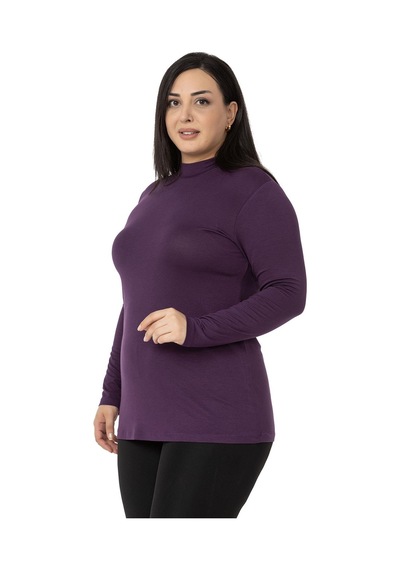 Disentis Büyük Beden Yarım Balıkçı Uzun Kollu Viskon Mürdüm Body Mürdüm