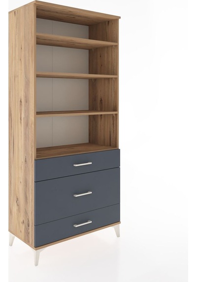 Hyperion Dolap 4 Raflı 3 Çekmeceli 88x44x195 Çam-antrasit Çam