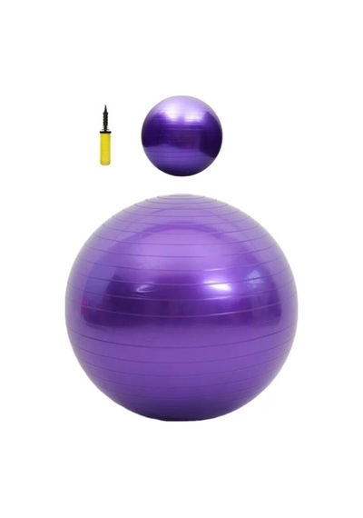 Ayla Stand 65 Cm Mor Deluxe Pilates Topu, 25 Cm Çift Yönlü Pompa Dahil